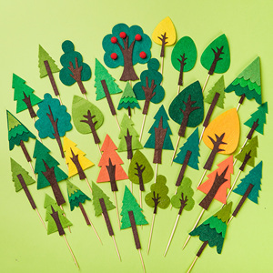 网红ins森林系列毛毡小树动物蛋糕装饰插牌生日情景派对烘焙插件