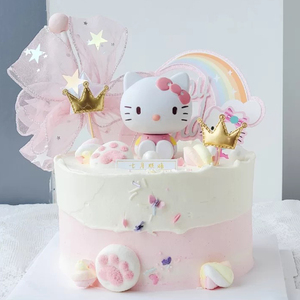 网红生日蛋糕装饰小伞kt猫咪粉色卡通猫咪男女孩儿童生日派对摆件