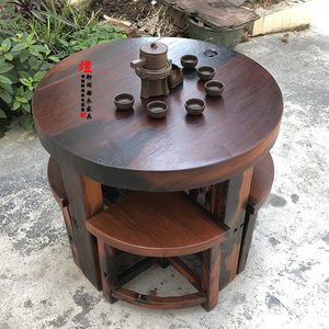 老船木圆形茶桌实木餐桌茶桌椅组合船木圆形餐桌椅厂家直销可定制