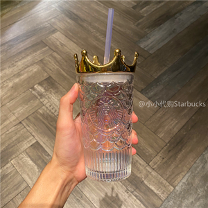 正品星巴克杯子2020周年庆鱼鳞玻璃杯吸管杯美人鱼咖啡杯皇冠水杯