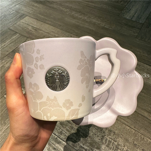 星巴克杯子2023花团锦簇陶瓷杯碟组渐变紫色马克咖啡办公桌面水杯