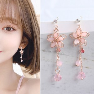 日本精致高品质镀玫瑰金树脂透明U型夹粉色樱花水晶耳坠耳环耳夹