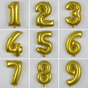 小号亚光金色数字和字母同色铝膜气球 婚庆生日装饰 0-9任选
