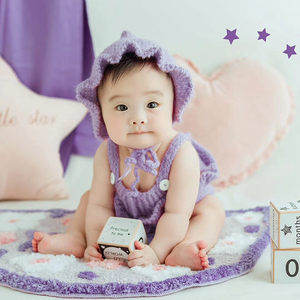 妮妮家正品 紫色手工毛线编织百天女宝宝摄影拍照道具服装