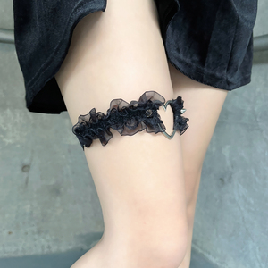Miub暗黑风硬妹腿环饰品性感日系学生黑色腿圈蕾丝花边爱心腿带女