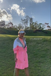 韩国代购CHUCUCHU高尔夫 春女带帽长款防水风衣外套 C21SM-JP004W