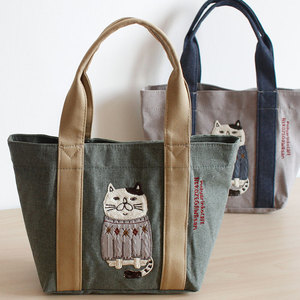 出口日单猫咪背带手提双面图案小拎包 小型饭盒包溜娃逛街手提包
