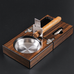 雪茄烟灰缸古巴便携可折叠实木不锈钢雪茄刀开孔器支架套装旅行盒