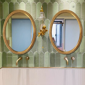 复古法式椭圆形螺纹浴室镜子壁挂镜装饰镜框卫生间浴镜金色轻奢