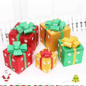 圣诞装饰品PVC镀膜高档礼物盒折叠款圣诞树下摆件玻璃橱窗装饰品