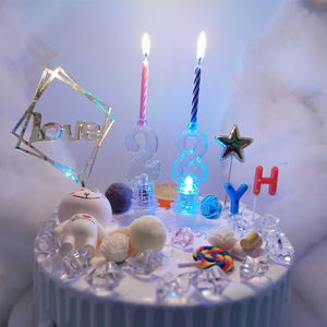 音乐发光数字配螺纹蜡烛生日蛋糕装饰透明闪派对用品儿童周岁庆生