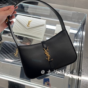 大头妹代购 圣罗兰/YSL HOBO腋下包光面黑色牛皮单肩手提女包