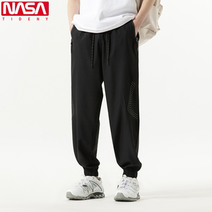NASA联名裤子男夏季韩版潮流宽松工装束脚冰丝裤薄款休闲运动长裤