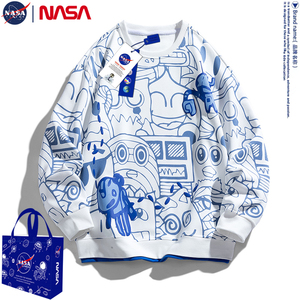NASA卫衣男女春秋季新款日系印花长袖T恤青少年情侣帅气打底衫