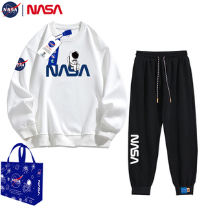 NASA圆领卫衣男女春秋季新款潮牌宽松情侣长袖加绒加厚运动套装