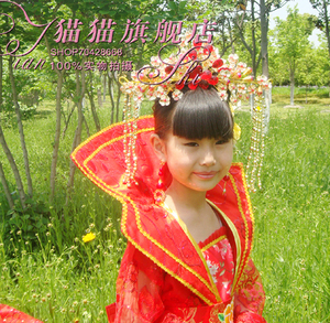 古代凤冠古装新娘中式婚礼头饰发饰 儿童古装演出头饰