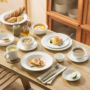 陶瓷餐盘餐具沙拉甜品盘子ins韩式白色家用平盘深盘牛排盘意面盘