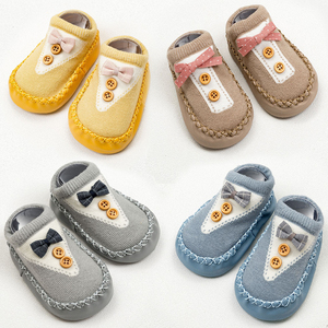 婴儿童袜子春秋冬季0到3岁男女宝宝软皮底学步短袜纽扣领结地板袜