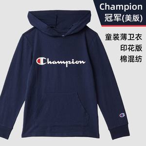 Champion冠军儿童薄款户外运动卫衣连帽长袖T恤美版草写Logo