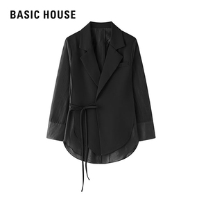 BasicHouse/百家好女黑修身百搭立领设计感夏防晒西装B0593B50652