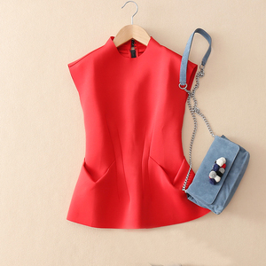 原创小众设计修身显瘦空气层马甲秋季新款港味女装太空棉红色上衣