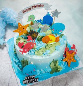 派对装饰蛋糕插件海底小纵队系列 海底乐园 海底动物小蛋糕 生日
