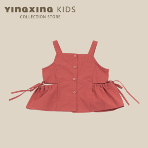 映星童装女童时髦上衣夏季砖红色抽绳小衫女宝宝百搭上衣
