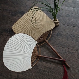 精品日式空白团扇双面白宣纸宫扇手绘专用竹柄大圆扇子一支竹工艺