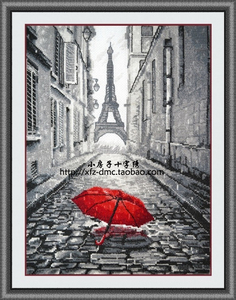 小房子十字绣 正品法国DMC套件-巴黎雨中红伞 视觉艺术