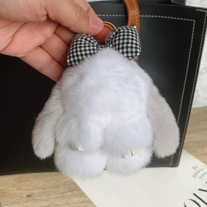獭兔毛真毛装死兔公仔小兔子毛绒玩具垂耳兔包包挂饰车钥匙扣挂件