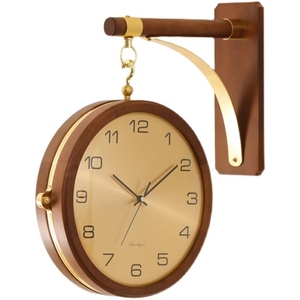 工厂双面挂钟客厅创意时尚北欧风实木挂表简约时尚新中式石英钟表