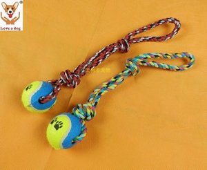 【薄利多销】狗玩具宠物玩具 洁牙棉绳玩具 双结棉绳加网球D3001