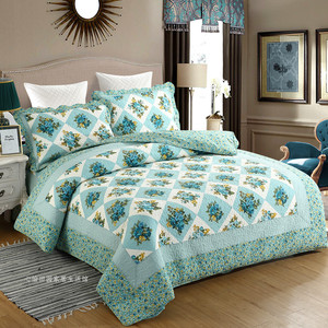 外贸进口双面纯棉美式绗缝被四件套欧式高端床盖夹棉床单床罩被套