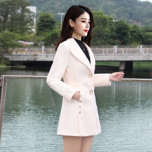 2022冬季新款修身显瘦中长款法兰绒学生韩版呢子大衣毛呢外套女士