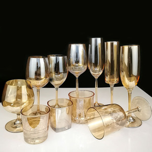 金色电镀高脚杯酒吧专属杯具创意欧式水晶玻璃白兰地香槟杯红酒杯