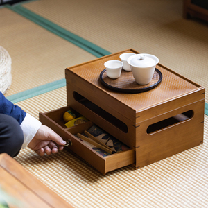 观致双层收纳柜竹制小型茶柜客厅家用中式茶边柜茶桌置物架茶具
