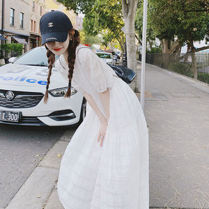 白色初恋连衣裙女2024夏季新款韩版宽松小众显瘦遮肉仙气甜美长裙