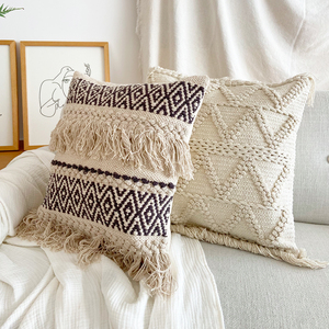 北欧纯棉手工编织抱枕套波西米亚米白色轻奢客厅沙发靠垫民宿靠枕