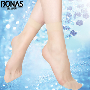 宝娜斯 5双装水晶丝平板短丝袜防勾丝女短袜子春夏超薄透明对对袜