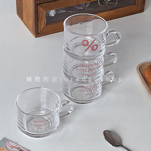 韩式ins风简约英文字母透明玻璃杯碟早餐杯下午茶咖啡杯碟子套装