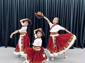 儿童藏族舞蹈演出服表演练习裙藏族舞次仁拉索女童吉祥热巴鼓舞表