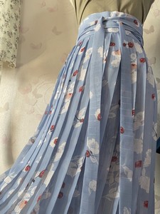 【碧落】一片式汉服褶裙百迭裙花纹蓝色三米摆单层齐腰现货