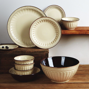 欧式碗碟碗盘餐具套装家用日式ins风复古陶瓷盘子美式浮雕高级感