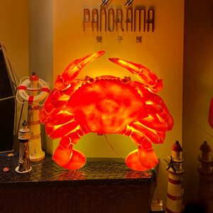 大型仿真螃蟹帝王蟹玻璃钢雕塑海鲜馆龙虾迎宾装饰门头发光摆件