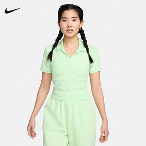 Nike耐克短袖深V针织衫运动短款修身透气T恤POLO衫女DV7885-376