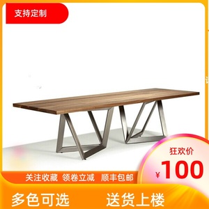创意铁艺餐桌长桌书桌会议桌咖啡桌工作台美式乡村复古松木餐桌