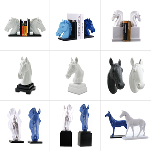 现代简约新中式动物马头书档树脂马摆件样板房玄关软装饰品工艺品