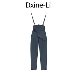 DXINE春秋新款吊带连衣直筒西裤女小个子工装高腰宽松显瘦背带裤