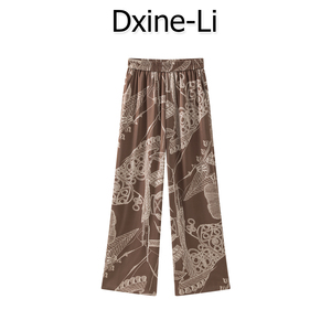 DXINE 2024年夏季新款垂感百搭宽松高腰裤子欧美英伦纹理阔腿裤女