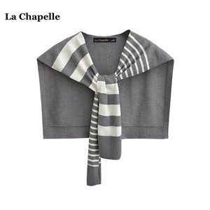 拉夏贝尔/La Chapelle百搭不对称条纹针织披肩女韩版叠穿外搭围巾